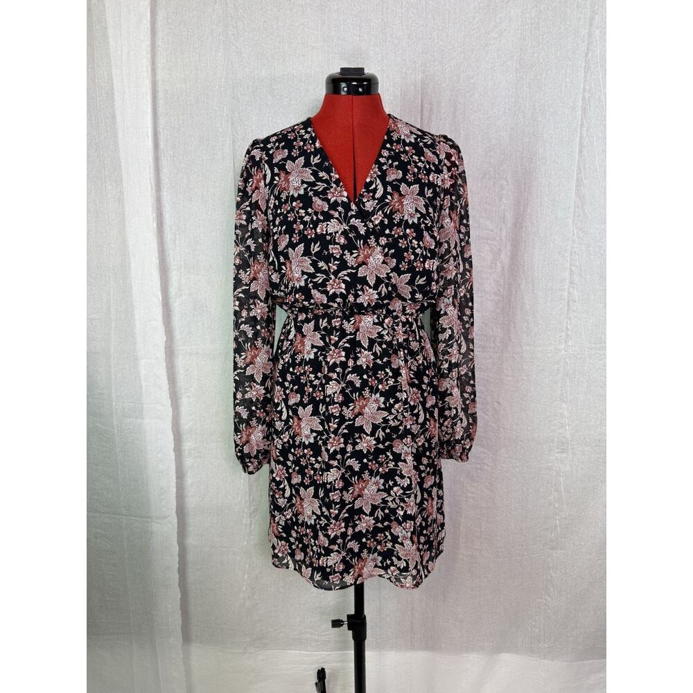 Express Womens Black Floral Print Fit & Flare Dress Size Small D084